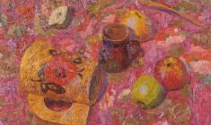 Вениамин Борисов. Натюрморт с розовой скатертью. Х.м., 44,5х60. 1997