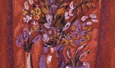 М.Оленева-Дегтярёва. Красный натюрморт. Бумага, масляная пастель. 17х15.5. 2010