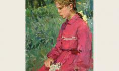 Мария Рудницкая. Девочка в саду. Карт. м., 69х49. 1963