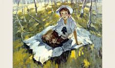 Лев Русов. Девочка с бантиками. Х.м.,83х101. 1954