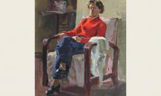 А. Шмидт. Молодая женщина в интерьере. Х.м., 59х44. 1951